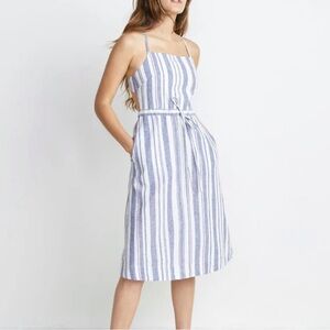 Marine Layer Lily White Blue Stripe Linen Cotton Dress